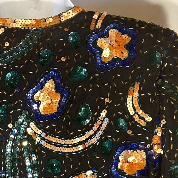 Night Vogue SZS Vintage Silk sequin cropped jacket Artsy Old Glamour Formal 80's - Picture 6 of 9